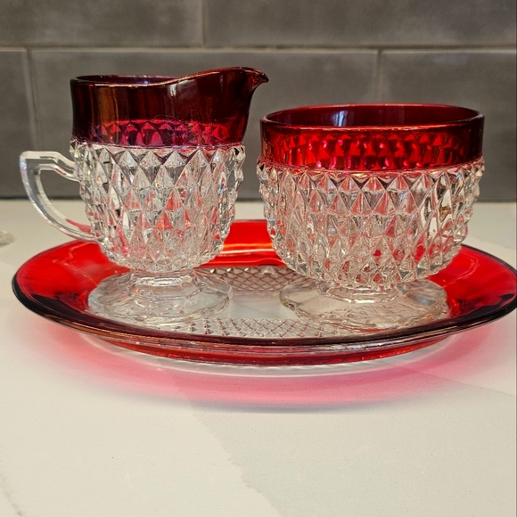 Indiana Glass Co. ruby flashed creamer & open sugar bowl set 1960… - Picture 1 of 16